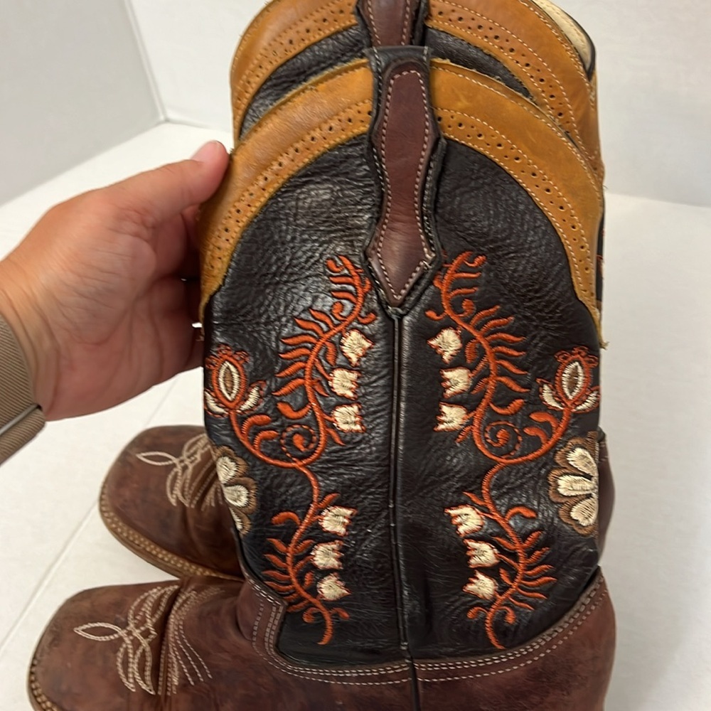 LA SIERRA WOMENS WESTERN BOOTS FLORAL & LEATHER CRAZY TANG 7.5 - Picture 6 of 17